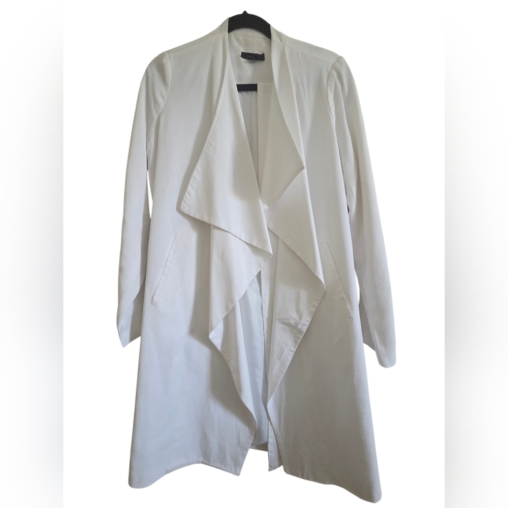 FATE Elegant White Open Front Waterfall Trench Jacket - Picture 3 of 15